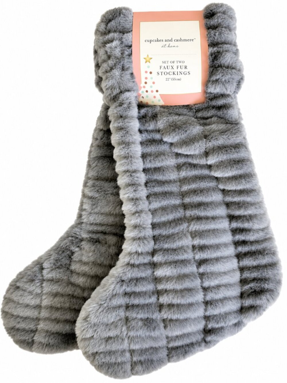 Cupcakes and Cashmere Christmas Stocking Set Of 2 Gray Sculptured Faux Fur 22"